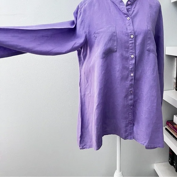 Eileen Fisher Lavender Irish Linen Button Down Tunic Sz Medium Runs Large - Picture 3 of 13